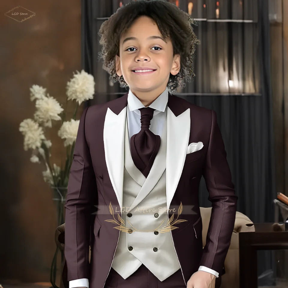Boys 3piece suit customized groomsman wedding childrens dance party birthday tailcoat elegant little gentleman suit 251017