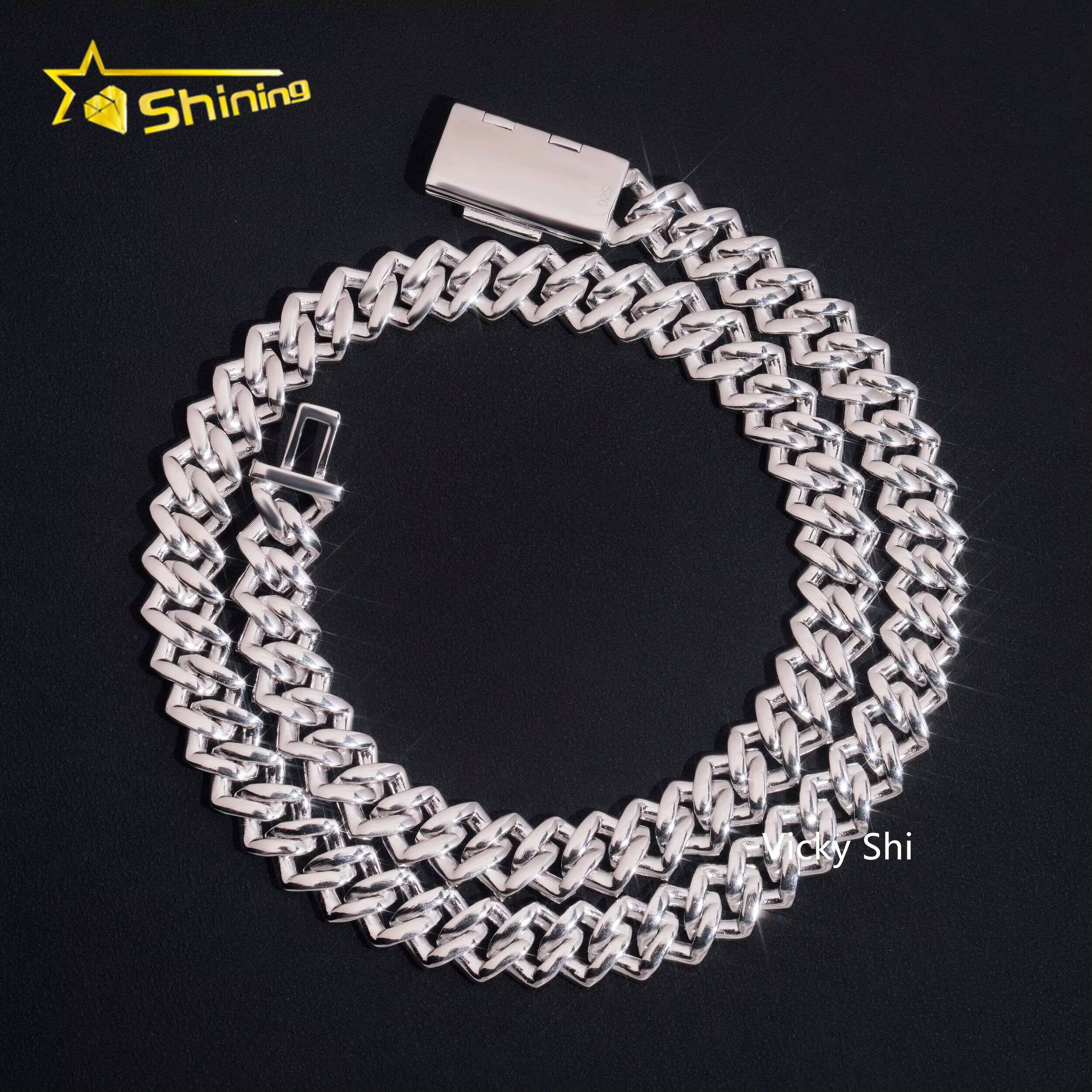 Hot Selling Hip Hop Men Cuban Necklace GRA 925 Solid Silver 13mm Two Rows Iced Out VVS1 Moissanite Cuban Link Chain
