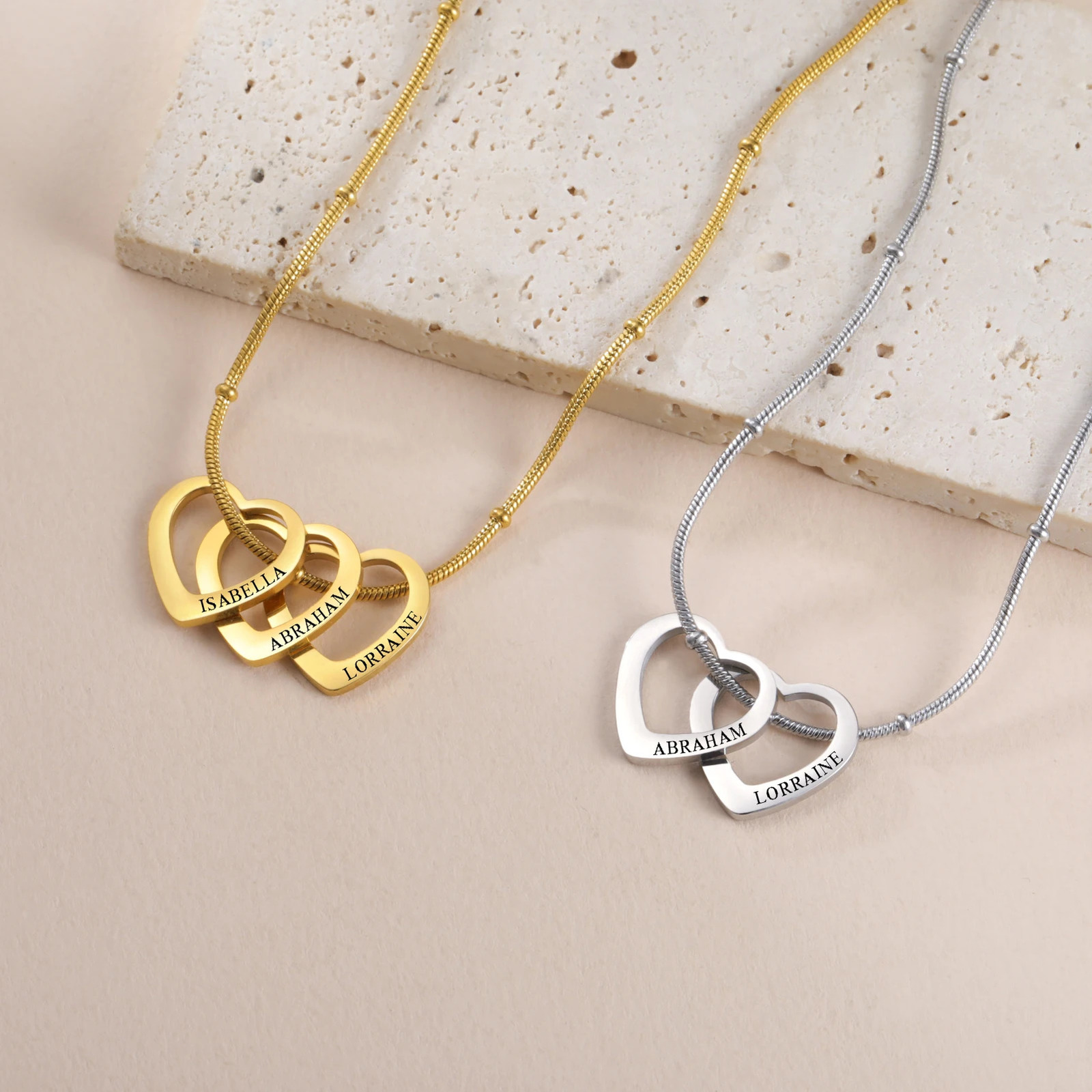 Lemegeton Customize Name Love Necklace 14 Heart Pendant Personalized Engraved Stainless Steel Jewelry Couple Family Gifts 251008