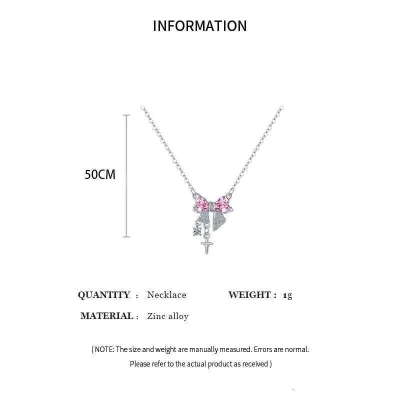 Fashion Fairy Pink Crystal Bow Knot Pendant Necklaces Y2K Girls Sweet Rhinestone Heart Clavicle Chain Women Jewelry Gifts