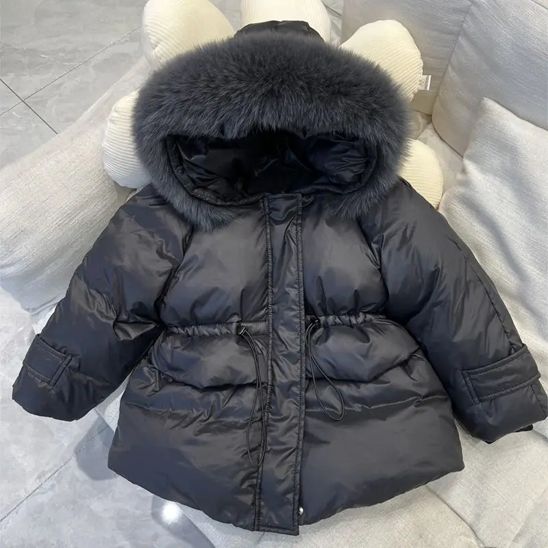 Baby Girls Down Jacket Winter Style Childrens Thick Warm Cotton Jacket Western style hooded casual fur collar Coat 251017
