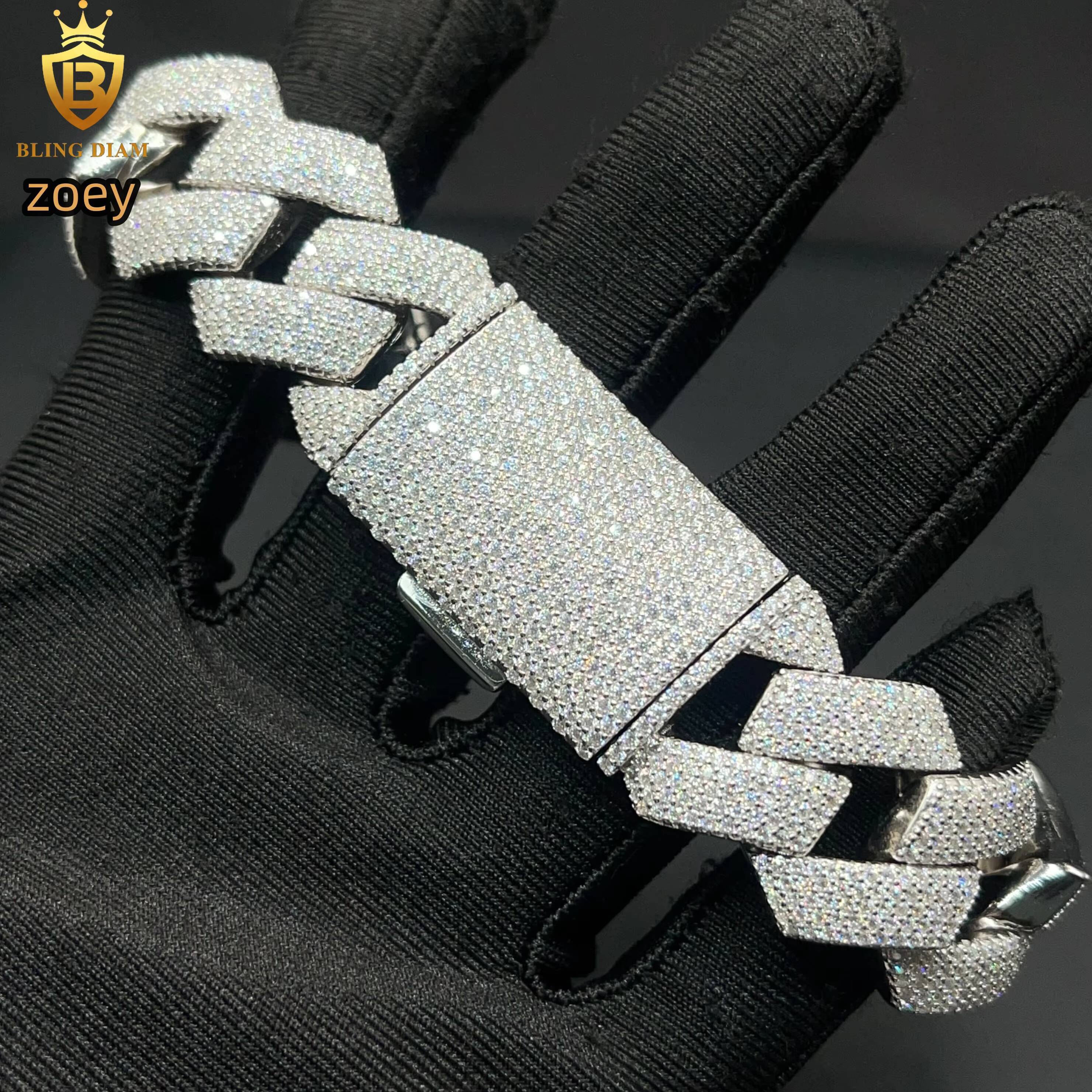 21mm 5Rows Hip Hop Jewelry 925 Sterling Silver Vvs Diamond Moissanite Iced Out Miami Cuban Link Chain Bracelet