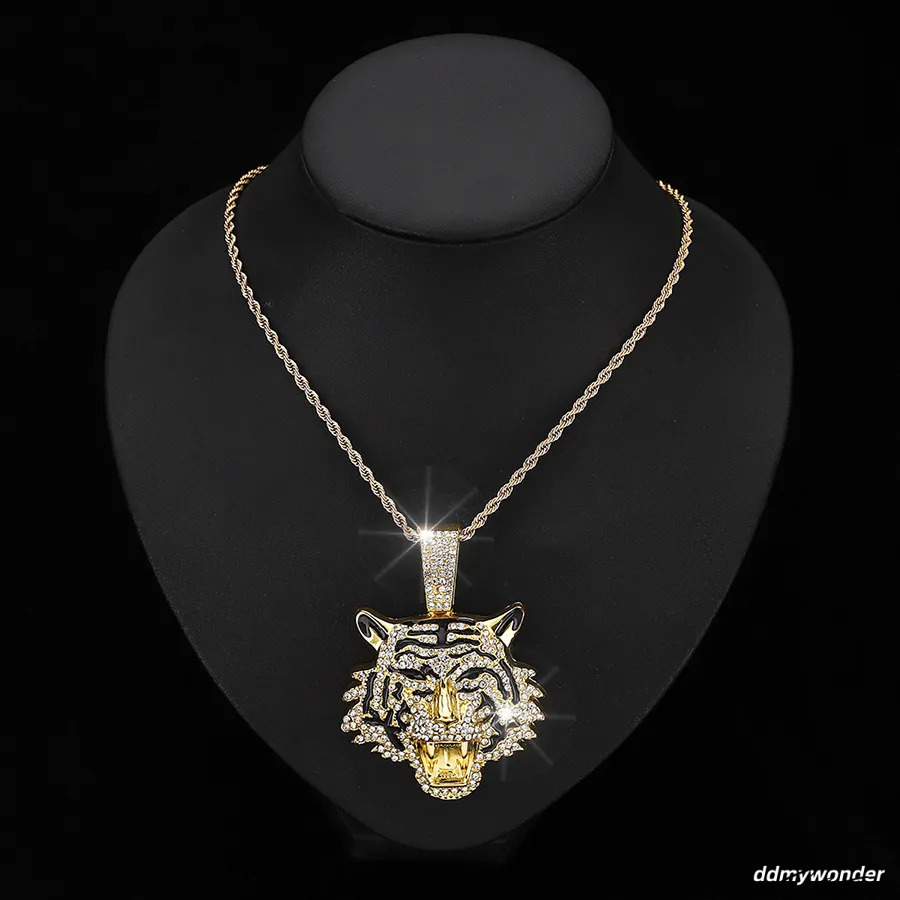 Men's Alloy Cuban Chain Necklace With 3D Tiger Pendant - Hip Hop Style Statement Jewelry Ddmywonder
