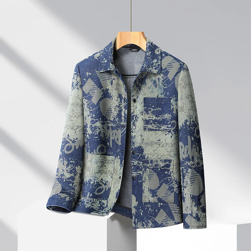 8XL Cowboy Coat for Men Autumn Cargo with Print Denim Jackets Man Cowgirl Fashion Joker Trendy Washed Rock Korean Coats 251014