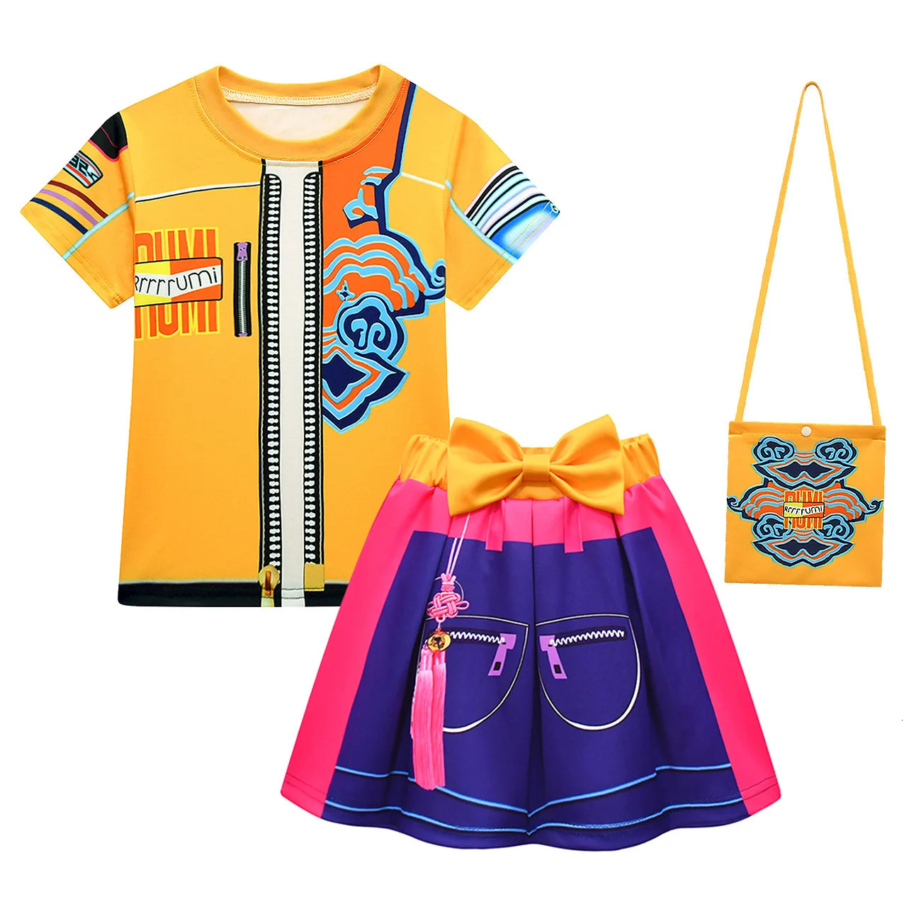 KPop Demon Hunters Cosplay Costume Girls Tshirt Dress set Kids Party Halloween Mira Rumi Zoey Clothes Children Girl Dress 251017