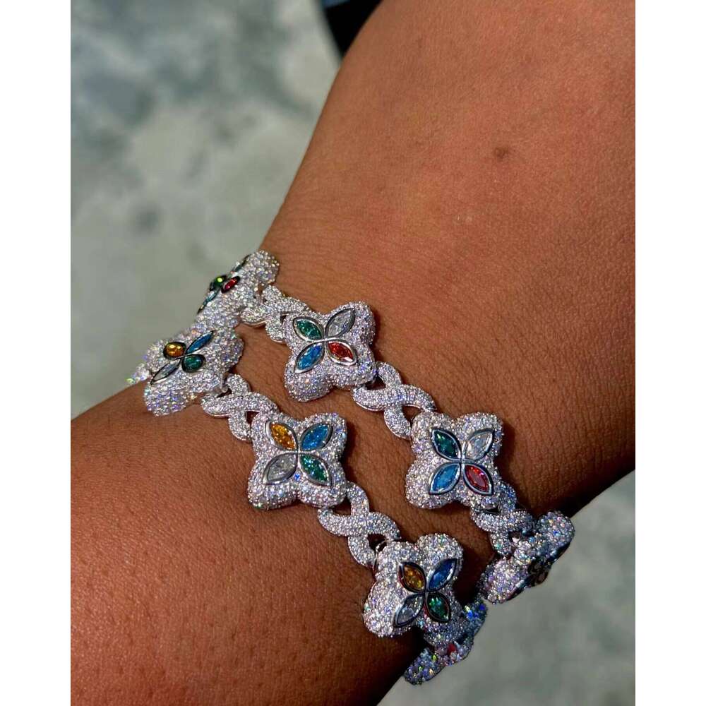 VVS Moissanite Sterling Sier Hip-Hop Style Bracelet 22MM 8inch White Gold Plated Princess Cut Pendant Charm Tester