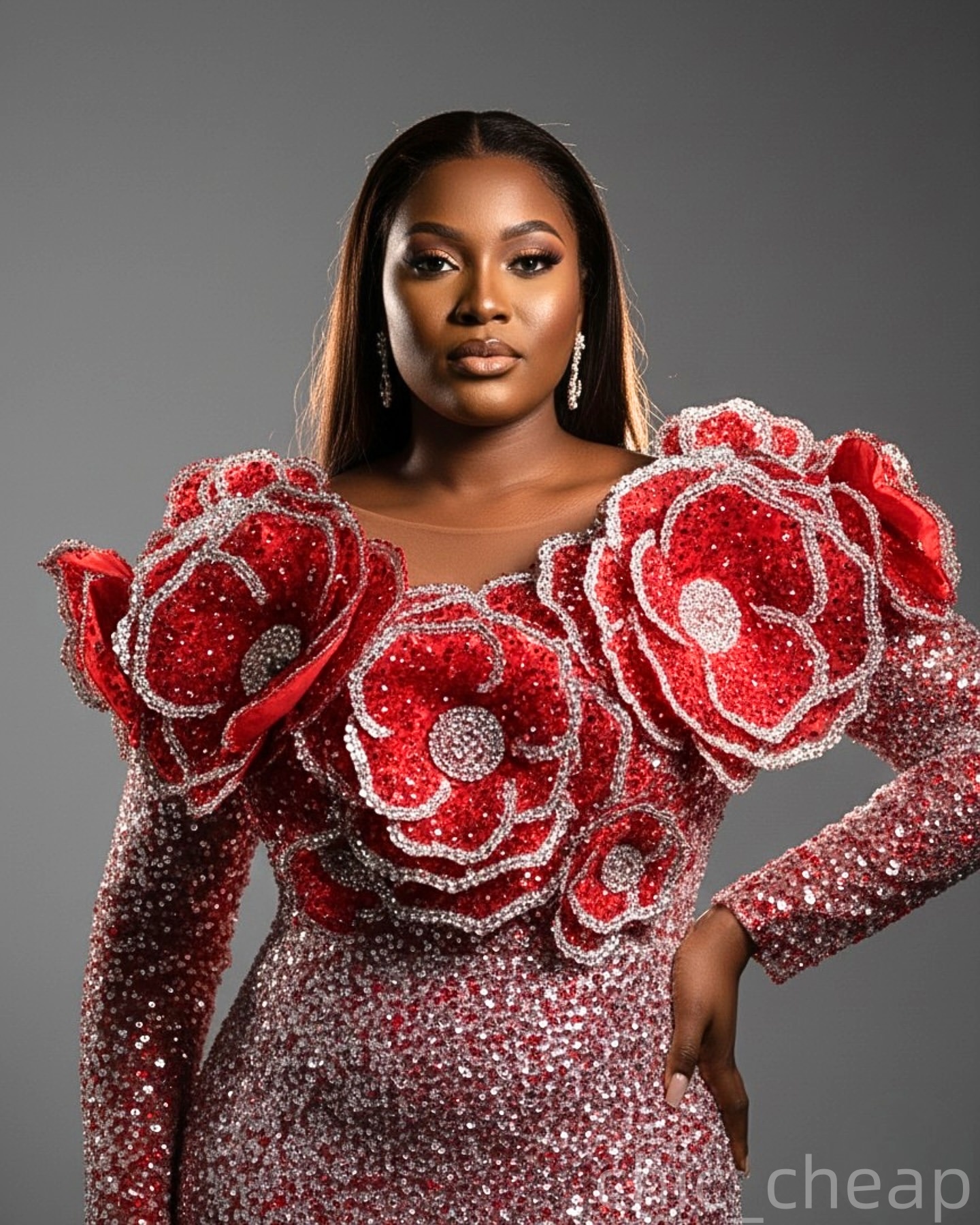 Red Mermaid Prom Dresses 2025 3D Flowers Crystals Sequined Full Sleeves Evening Formal Party Second Birthday Engagement Gowns Plus Size Dress For Spec