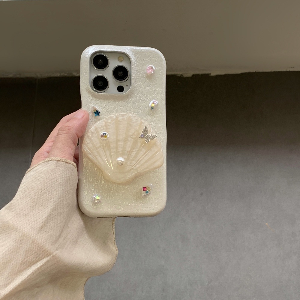 Cute Case Cover Compatible for iPhone 17/17 Pro/Pro Max Case Summer Beach Shells Irregular Diamond for Girl Women Soft Handmade Fashion Protective iPh