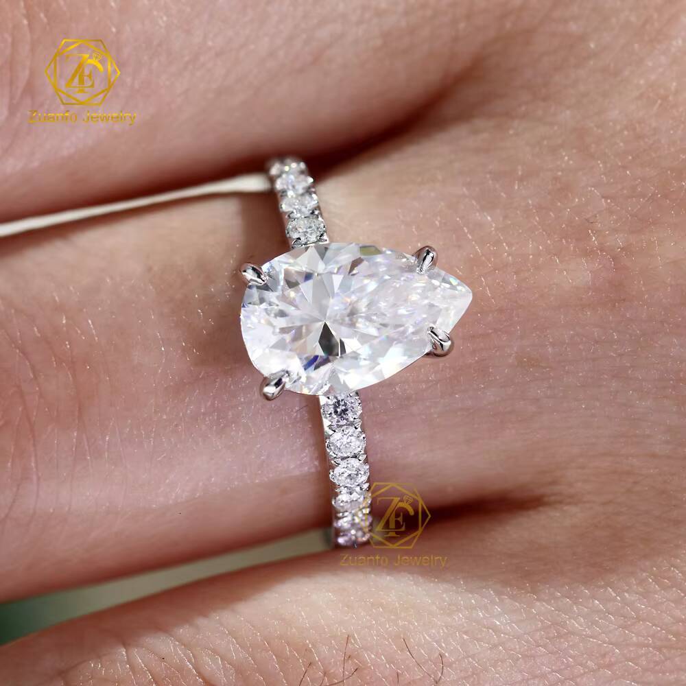 Fast Shipping 925 Silver 10K18K Solid Gold Moissanite Rings 7x11mm Pear Wedding Engagement Fine Jewelry Moissanite Diamonds