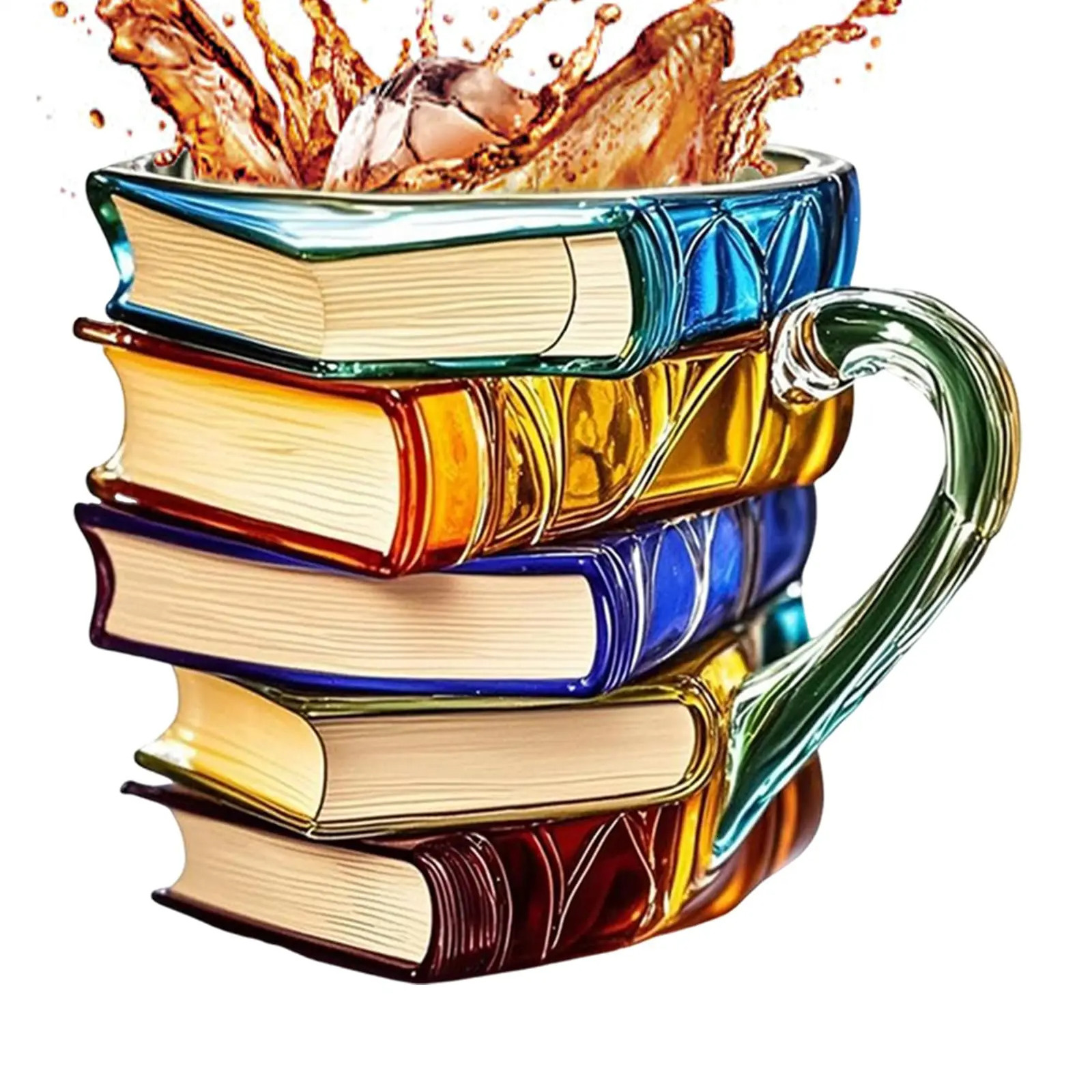 Painted Book Mug Resinz Novelty 3d Painted Books Coffee Mug Unique Colorful Resin Books Stack Coffee Cup Collection Gifts 251015