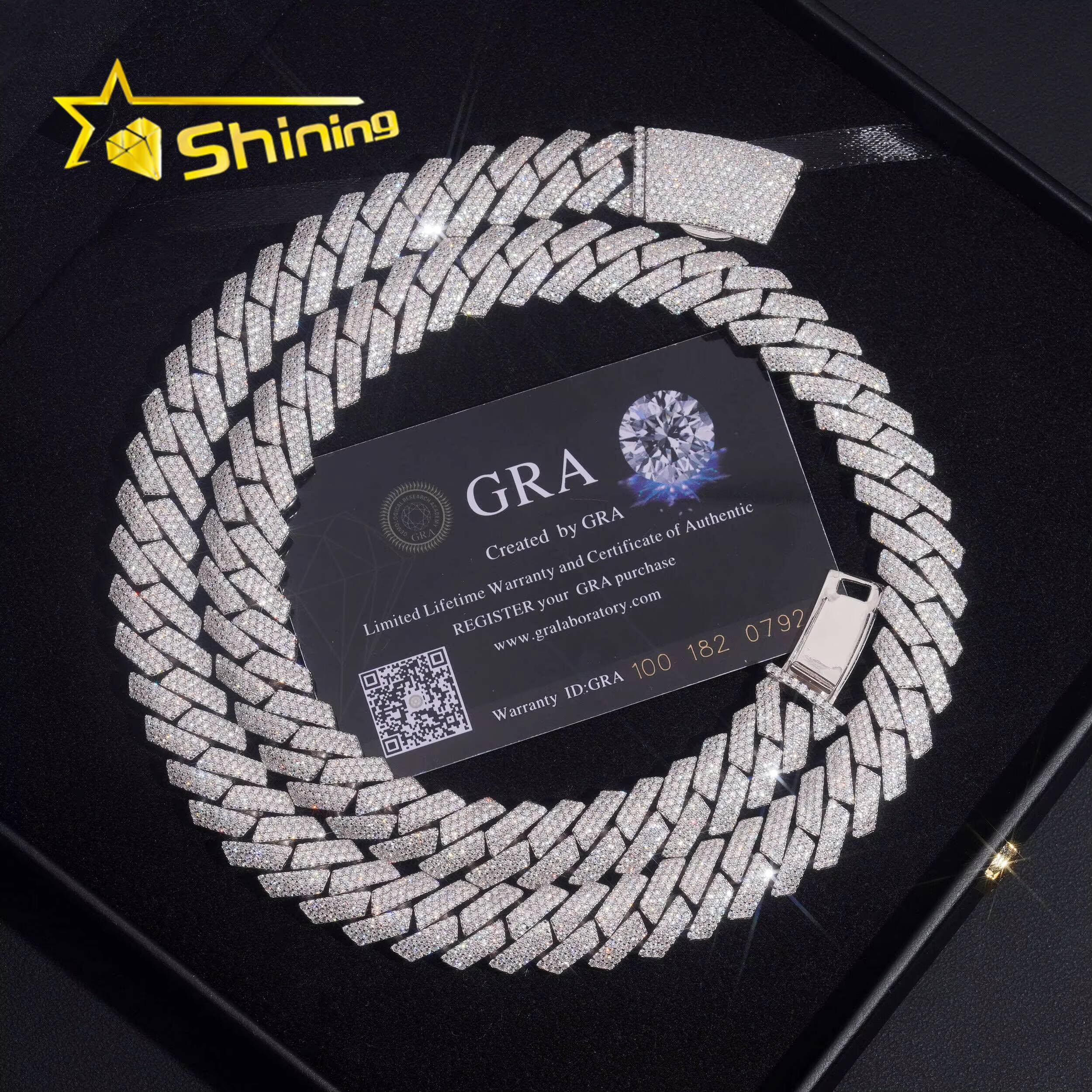 Promotion Hot Selling Hip Hop Jewelry 15mm Solid 925 Silver Bent Box Clasp Men Necklace Iced Out VVS Moissanite Cuban Link Chain