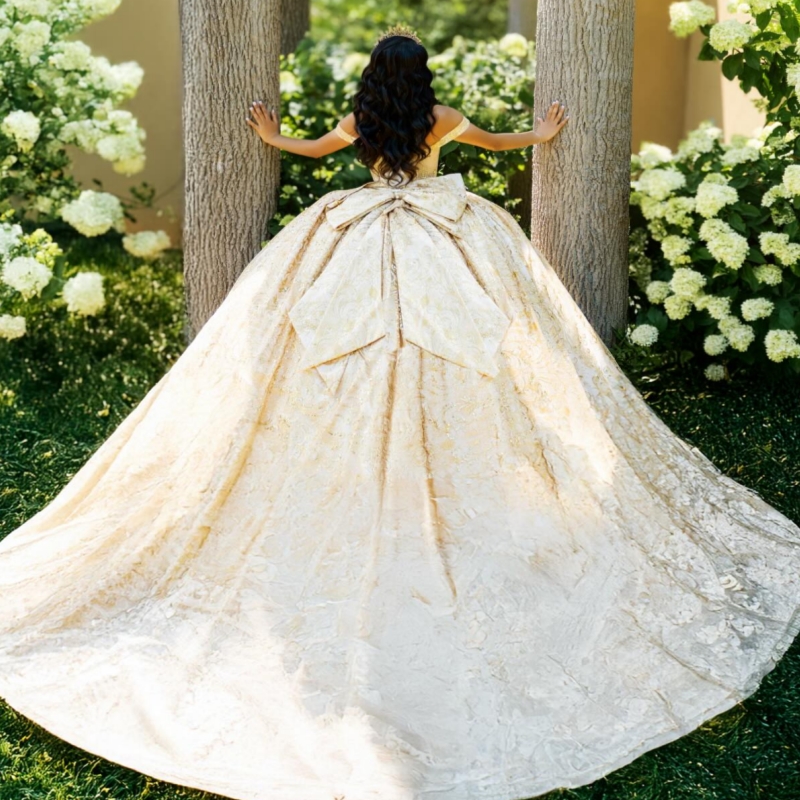 Champagne Shiny Quinceanera Dresses Off The Shoulder Sequin Applique Lace Beading Crystal Bow Tull Corset Party Birthday Sweet 16 Dres Vestidos 15 De 