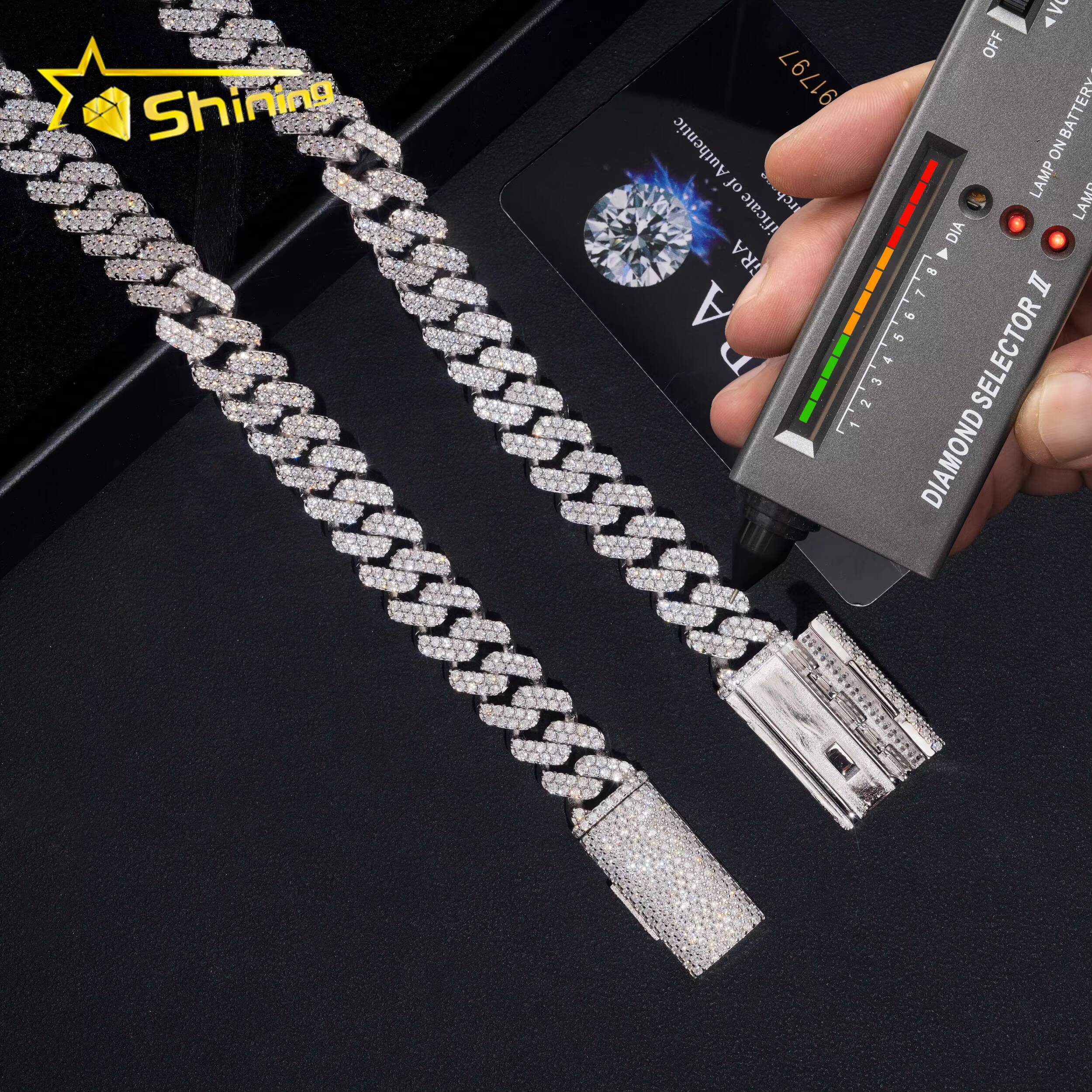 Fast Shipping Necklace 1213mm VVS Iced Out Moissanite Pass Diamond Test 925 Silver Gold Hip Hop Cuban Link Chain Fine Jewelry