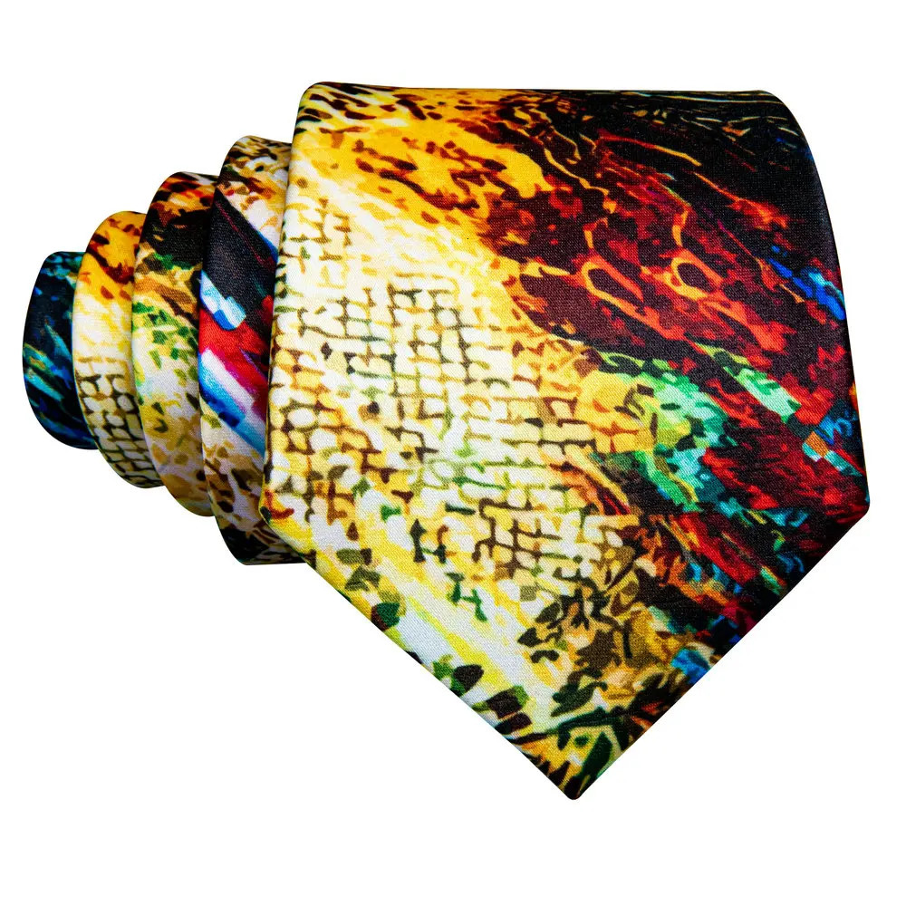 er Gold Print Silk Tie For Men High Quality Pocket Square Cufflinks Sets Party Birthday Gifts Necktie BarryWang 5281 251014