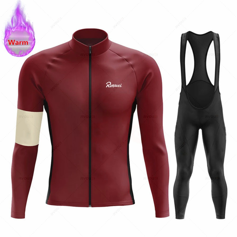 Winter Rvouei Cycling Clothing Mens Thermal Fleece Bicycling Clothing Set Outdoor MTB Bike Bib Pants Ropa Maillot Ciclismo 251015