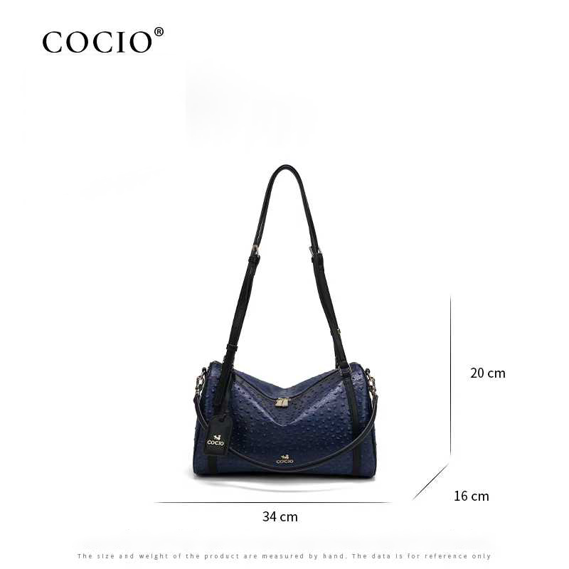 COCIO designer bag New leather light luxury Boston bag fashionable ostrich pattern outdoor large capacity shoulder bag