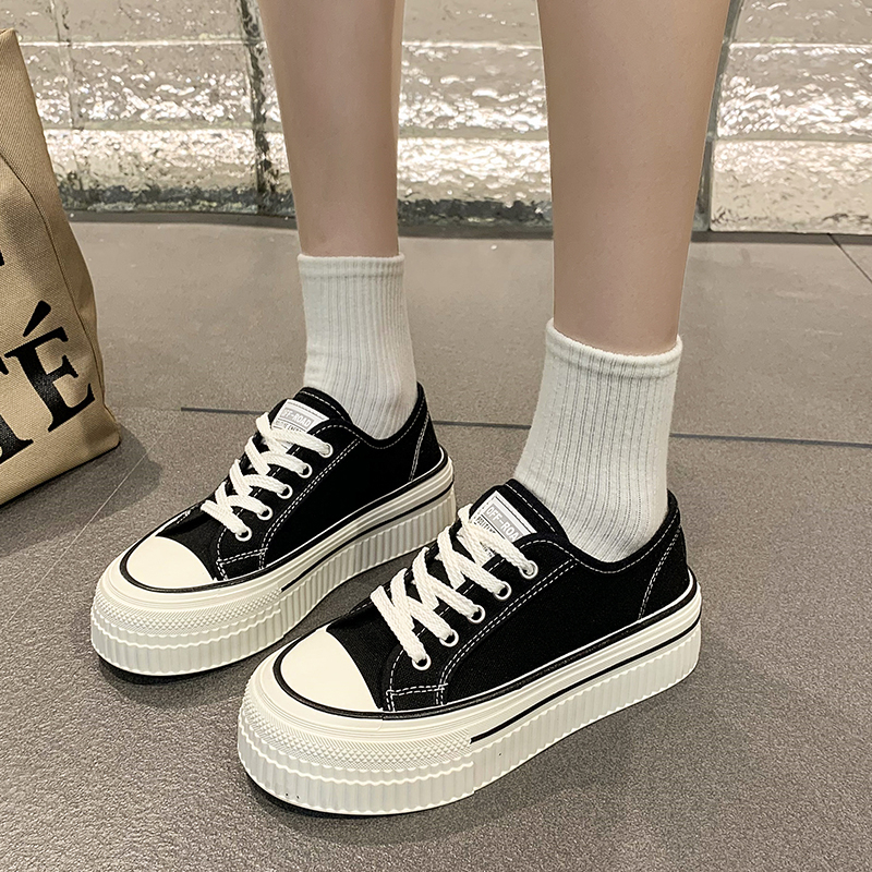 Women's Thick Bottom Canvas Shoes Spring New Style Casual Sports Platform Sneakers Versatile Flatform White Casual Board Shoes Women's Canva