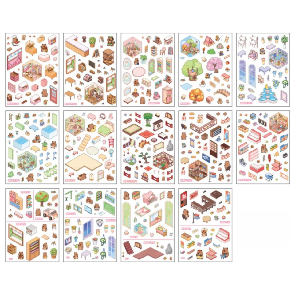 3D Landscape Sticker Book Cute Capybara DIY Miniature Scene Stickers PET 10 Scenes Pocket Scene Kit for Children Kids 251009