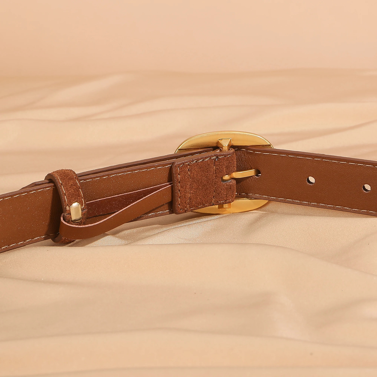 Fashion deerskin suede womens belt square metal pin buckle to match dress jeans belt 251016