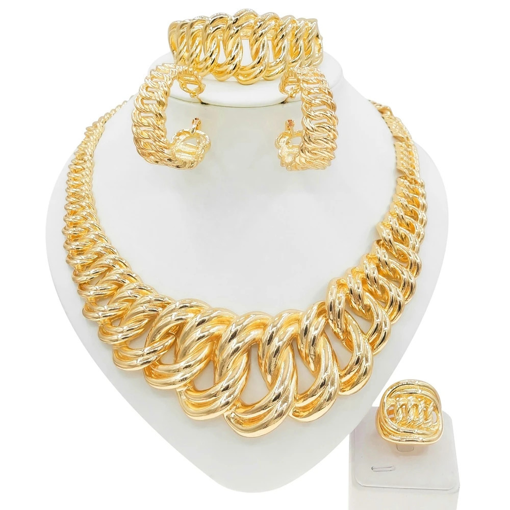 Fashion Woman Necklace Jewelry Set Electric Italy Gold Plated Pendant Wedding Party Earring Ring SYHOL Wholesale 251016