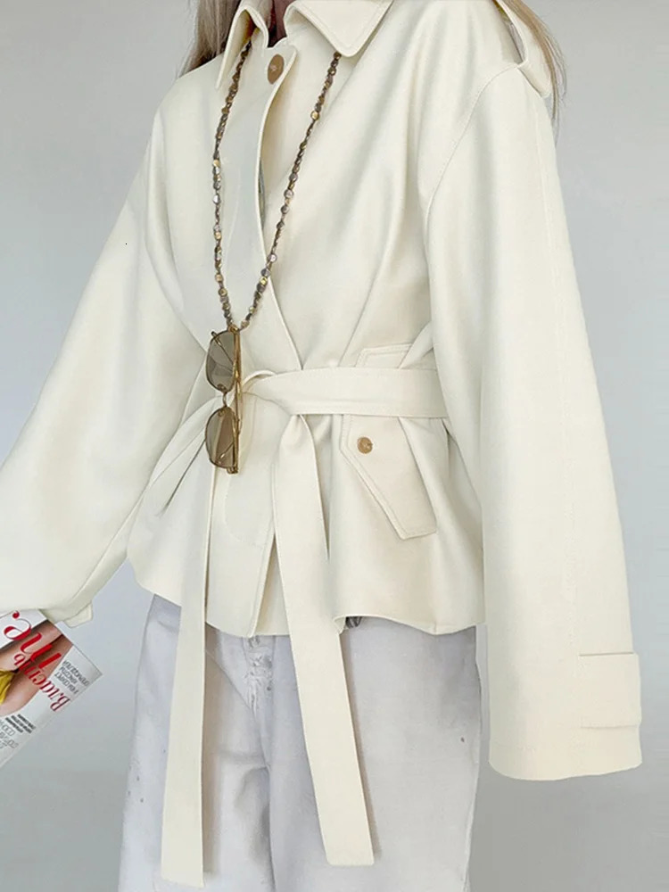 Chic Casual Lapel Trench Jacket Coat Women Elegant Loose Single Breasted Short Jackets With Belt Lady 2025 Retro Street Outwear 251010