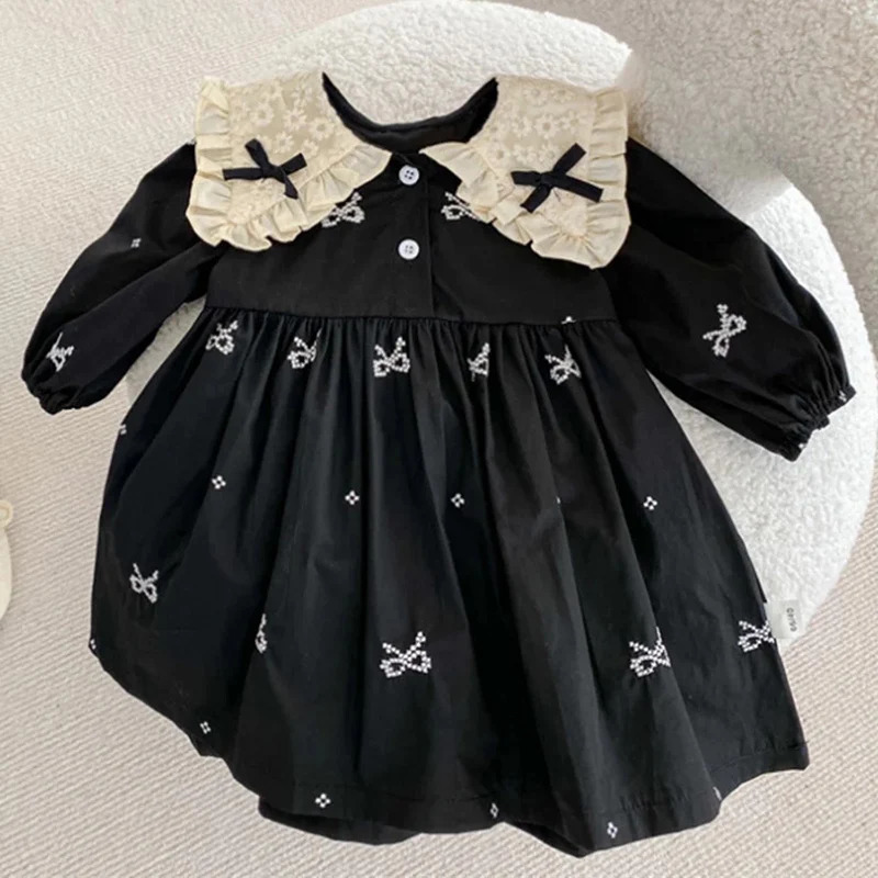 Autumn 06Yrs Girls Princess Dress Baby Girl Clothes Butterfly Collar Baby Girl One Piece Clothes Embroidery Kids Dress 251014