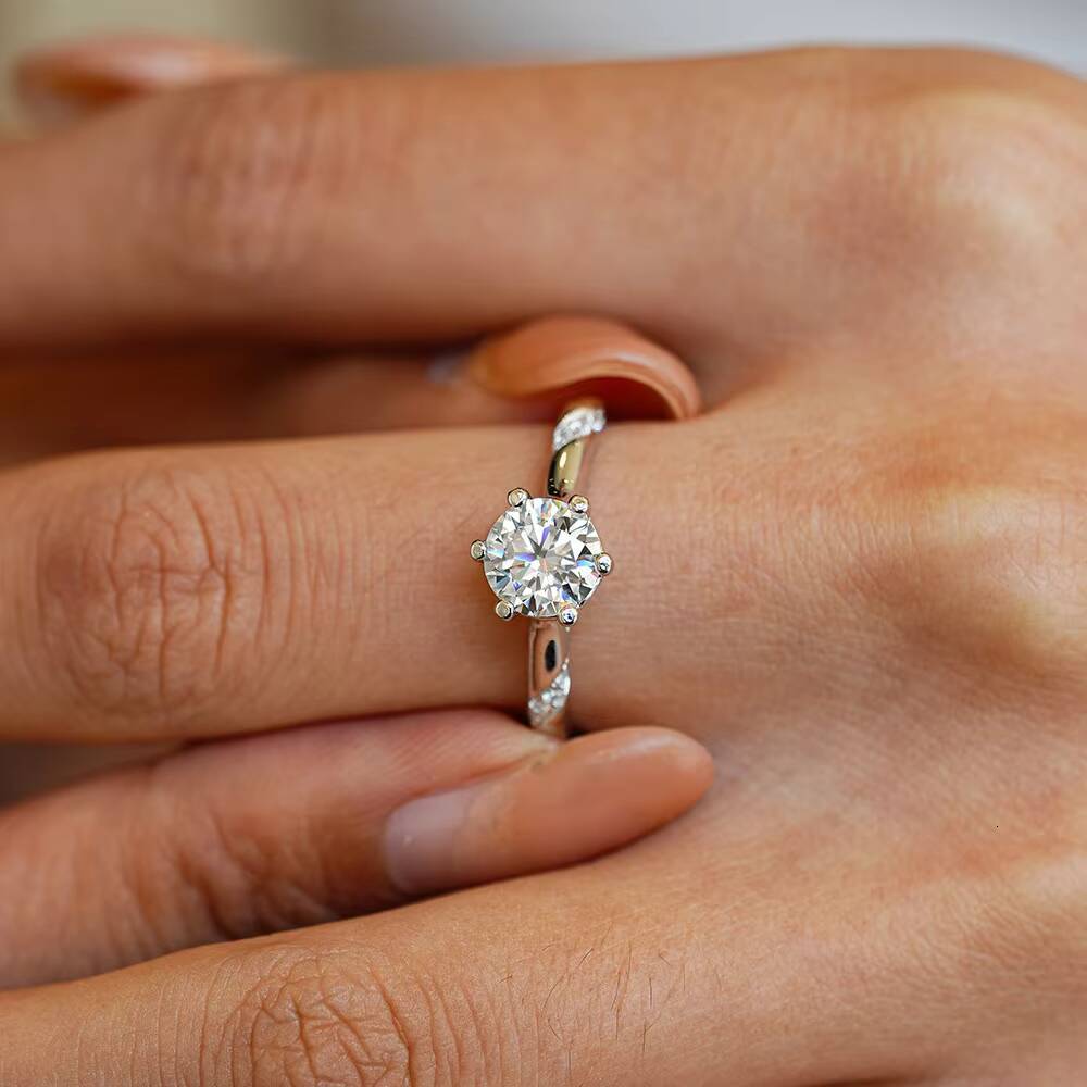 925 Silver Womens Fine Jewelry Ring with 05ct 1CT 2CT 3CT SixProng Moissanite Ring for Women