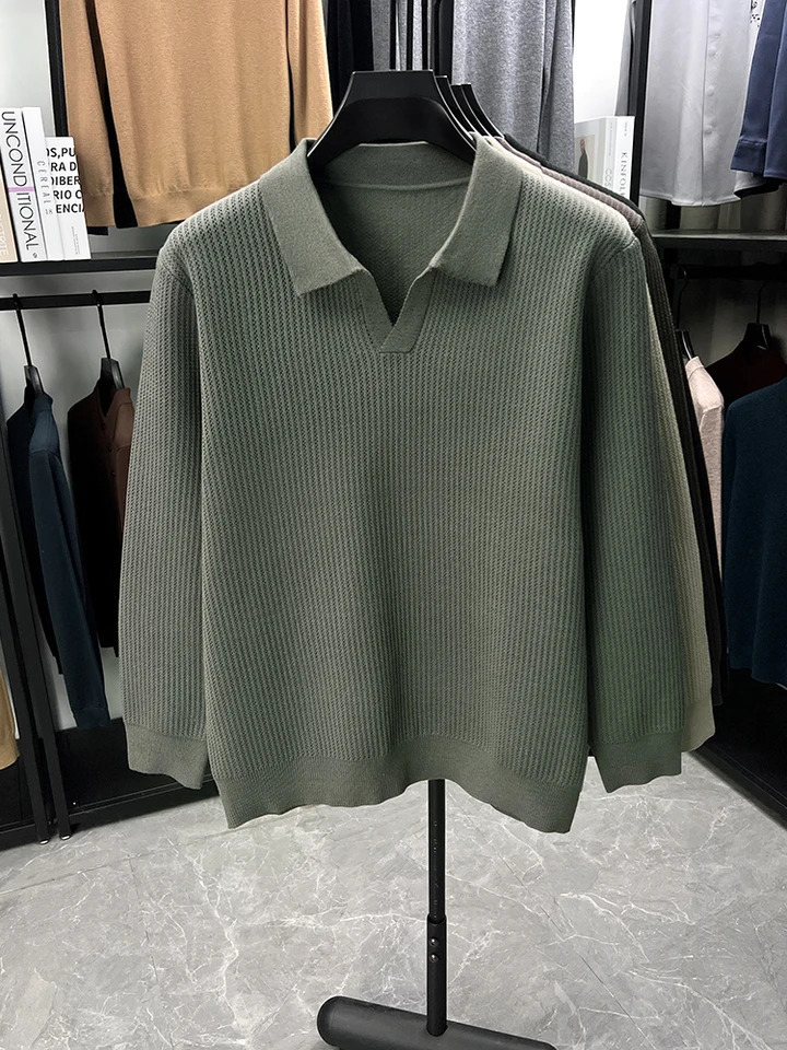 Advanced trend mens lapel sweater soft comfort knitted skin friendly warm solid color autumn winter casual pullover 251015