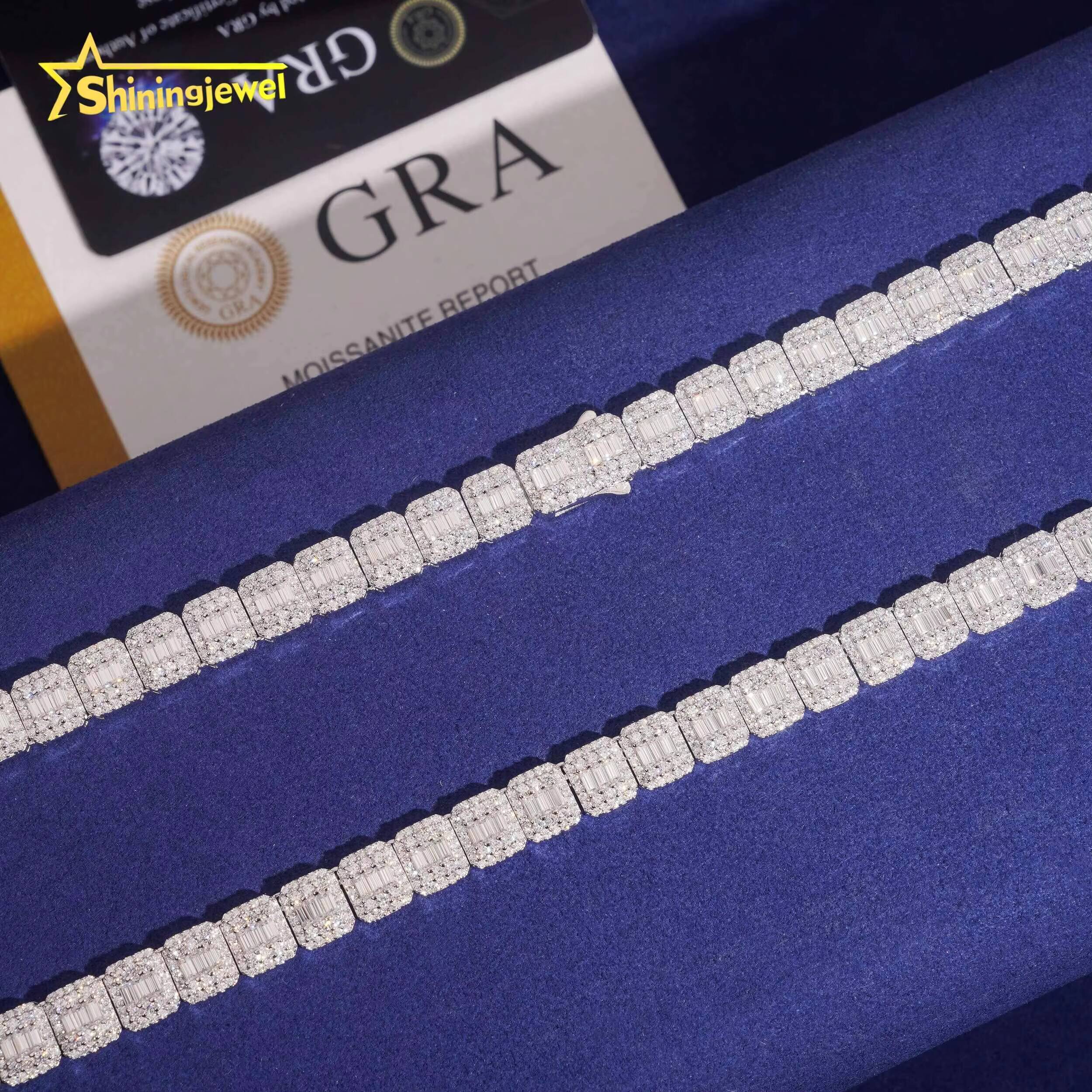 High Quality Custom Cuban Link Chain Men Women 925 Silver Iced Out VVS Baguette Moissanite Cuban Chain Necklace