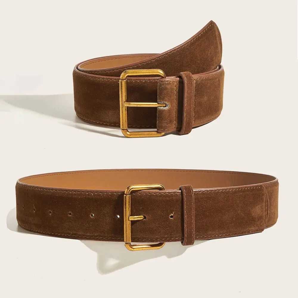 Women Luxury Design Suede Leather Wide Belt Casual Versatile Business Waist Strap Trendy Pin Buckle Waistband W251018
