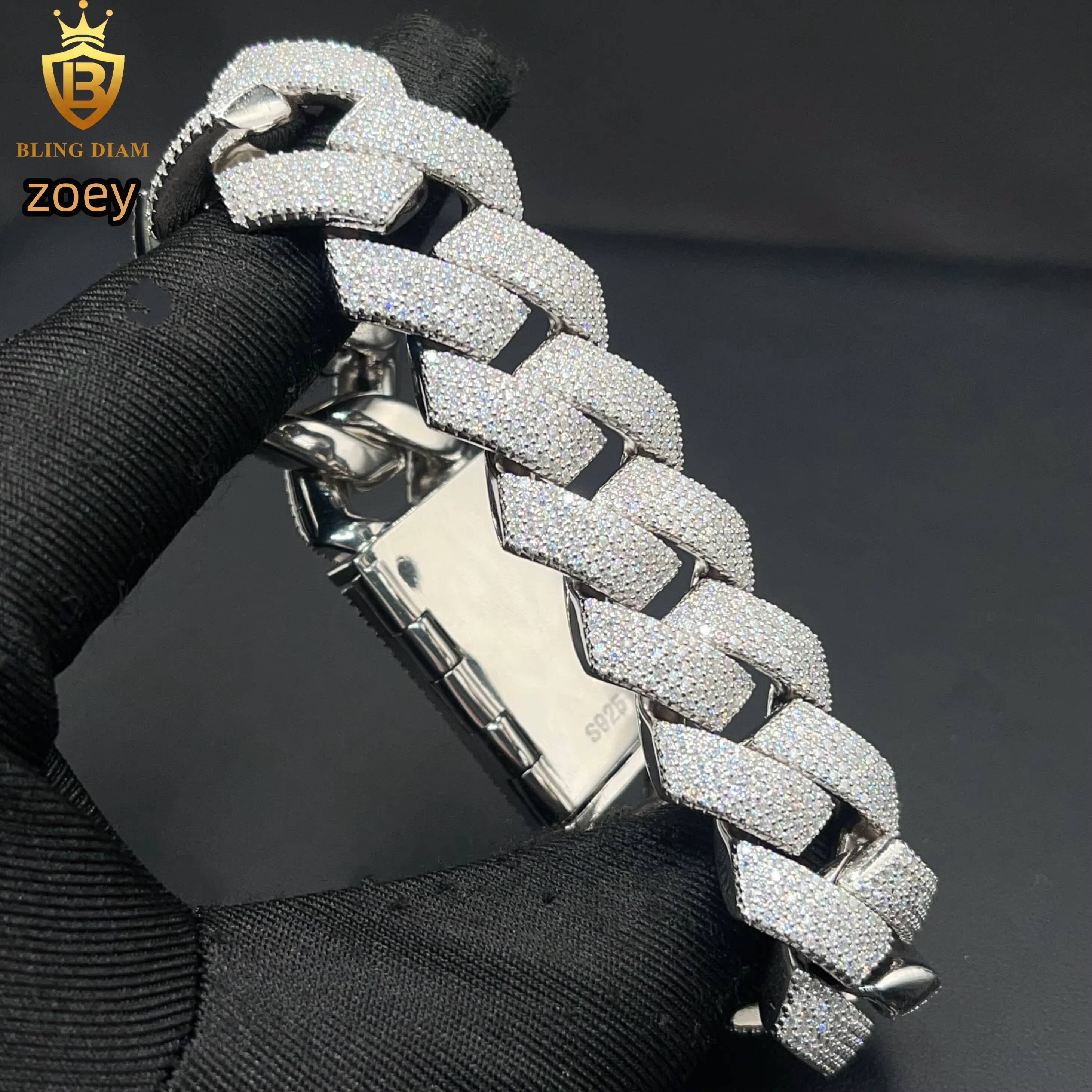 21mm 5Rows Hip Hop Jewelry 925 Sterling Silver Vvs Diamond Moissanite Iced Out Miami Cuban Link Chain Bracelet