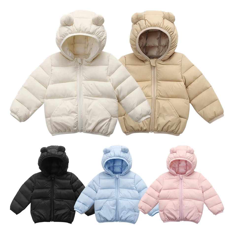 Thermal Insulated Parkas Coat for Baby Kids Autumn Winter Padded Jacket Boys Girls Bear Ears Solic Color Outerwear with Pocket 251017