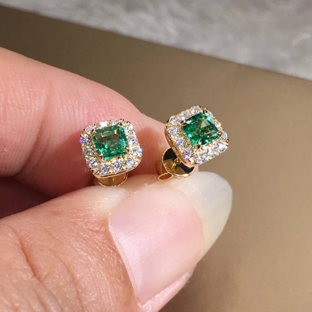 Designer earrings Green CZ Stud Earrings for Women Gold Color Luxury Bride Wedding Earrings Elegant Ear Accessories Party Jewelry