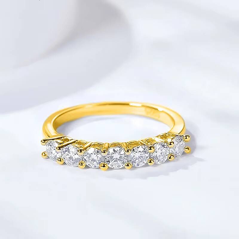 925 Sterling Silver 18k Gold Colorful 7 Stone Diamond Moissanite Eternity Engagement Ring Seven Princess Women Fine Jewelry