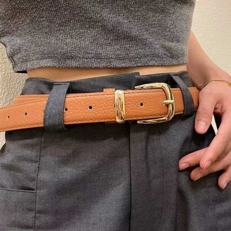 1pcs Womens Belt Fashion Pin Buckle Thin Belt Genuine Luxury Soft Belt Women with Cargo Pants Jeans Belts Black PU Leather Belt W251018