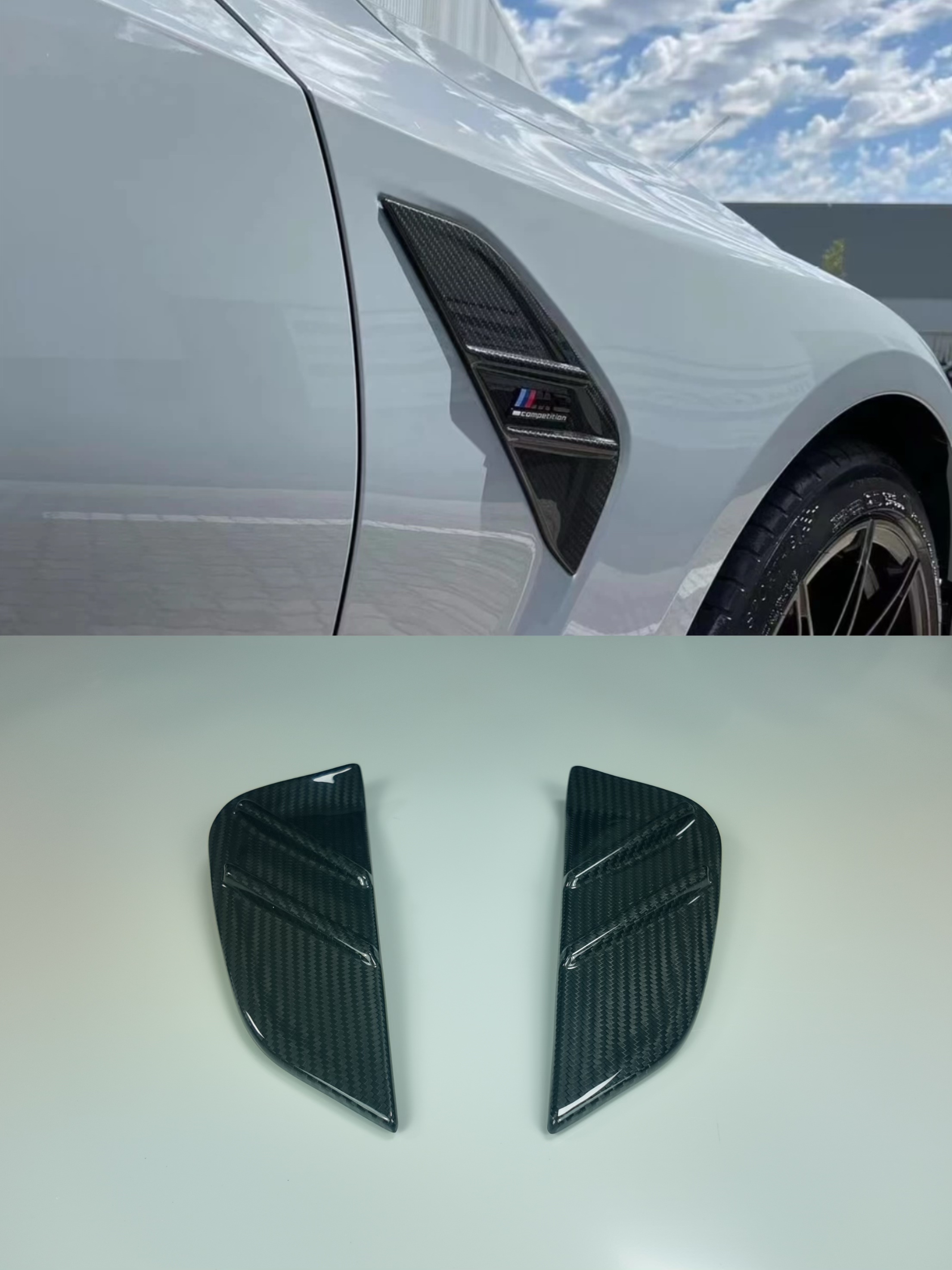 Dry Carbon Fiber Front Side Fender Fin Splitters For BMW M3 G80 M4 G82 G83 MP Style Car Fog Lamp Air Vent Cover Trim Leaf Plate