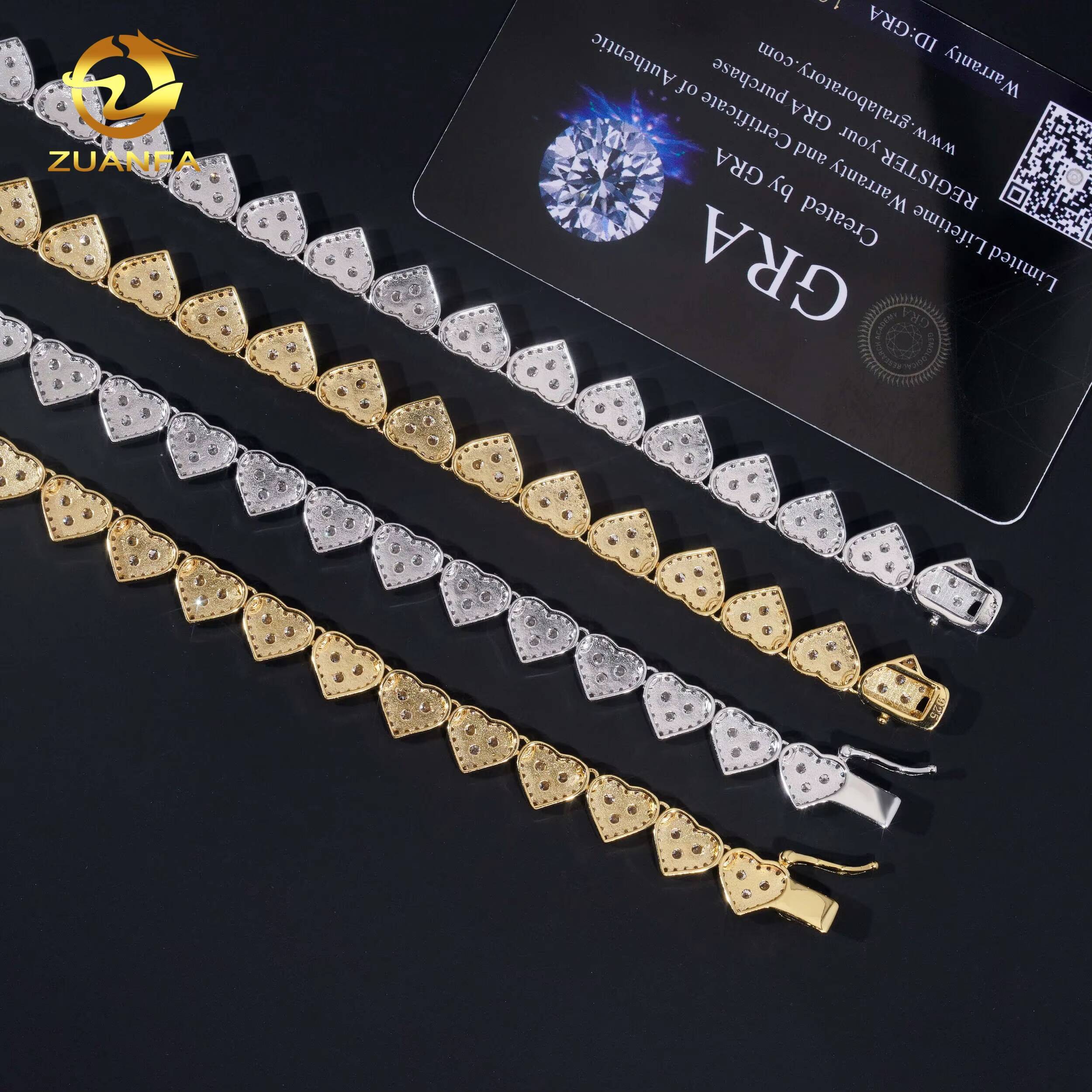 GRA Certificate 8mm Heart Shape Hip Hop Jewelry Iced Out Bracelet Diamond Cuban Link Chain Moissanite Necklace Bracelet Men