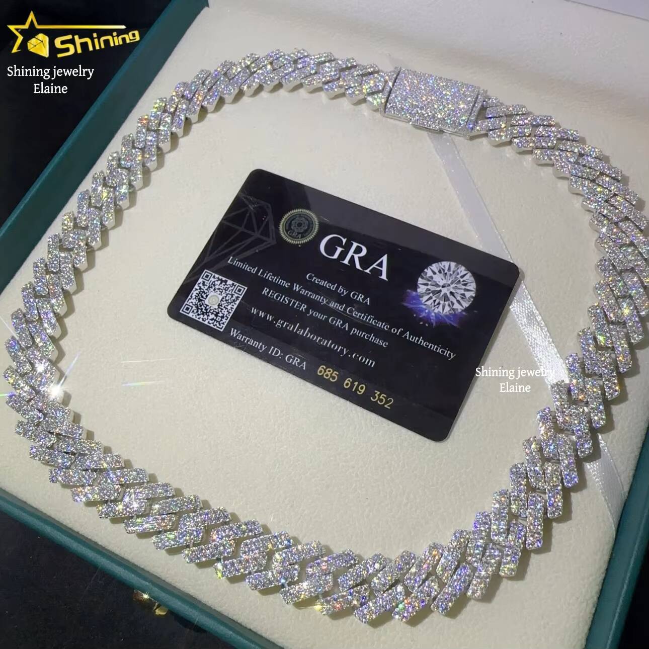 925 Sterling Silver 15MM Iced Out VVS Moissanite Diamond Moissanite Hip Hop Fine Jewelry Miami Cuban Link Chain Necklace