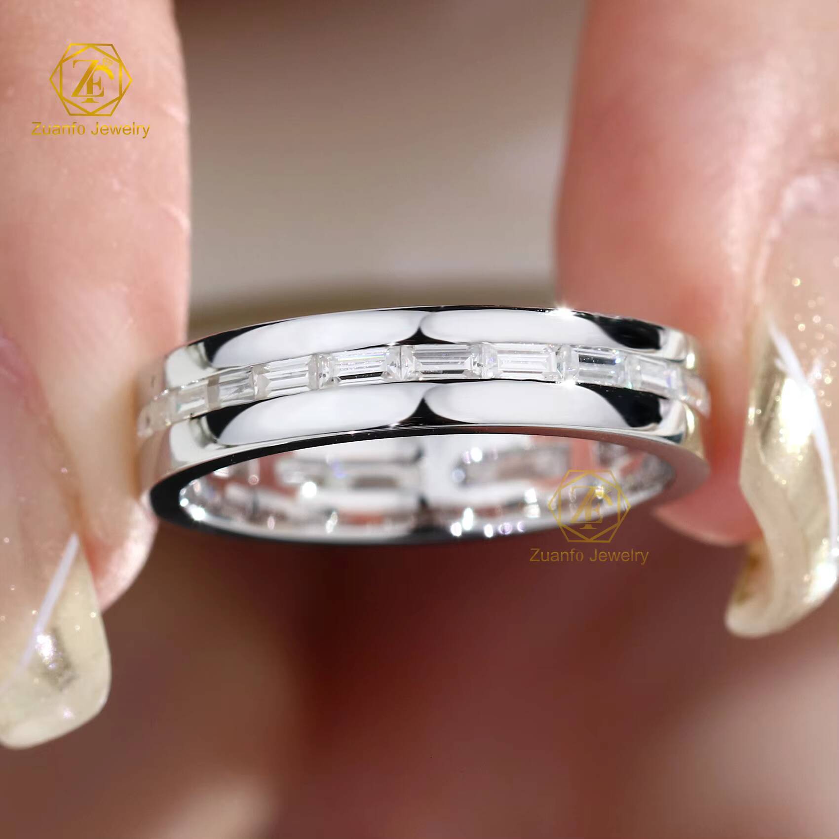 Silver 10k 14k 18k Gold Emerald Cut VVSVS DEF Color Eternity Diamond Fine Jewelry Enterity Wedding Ring for Men Women