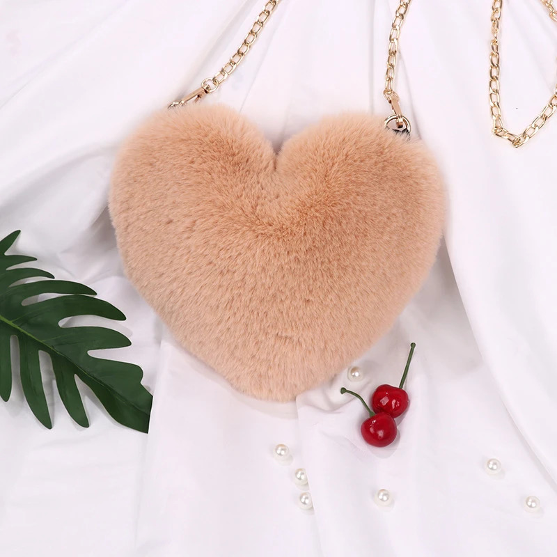 Love Bag Valentines Day Chain Plush Heart shaped Bag Female Diagonal Cross Bag Peach Heart shaped Love Small Bag Female 251014