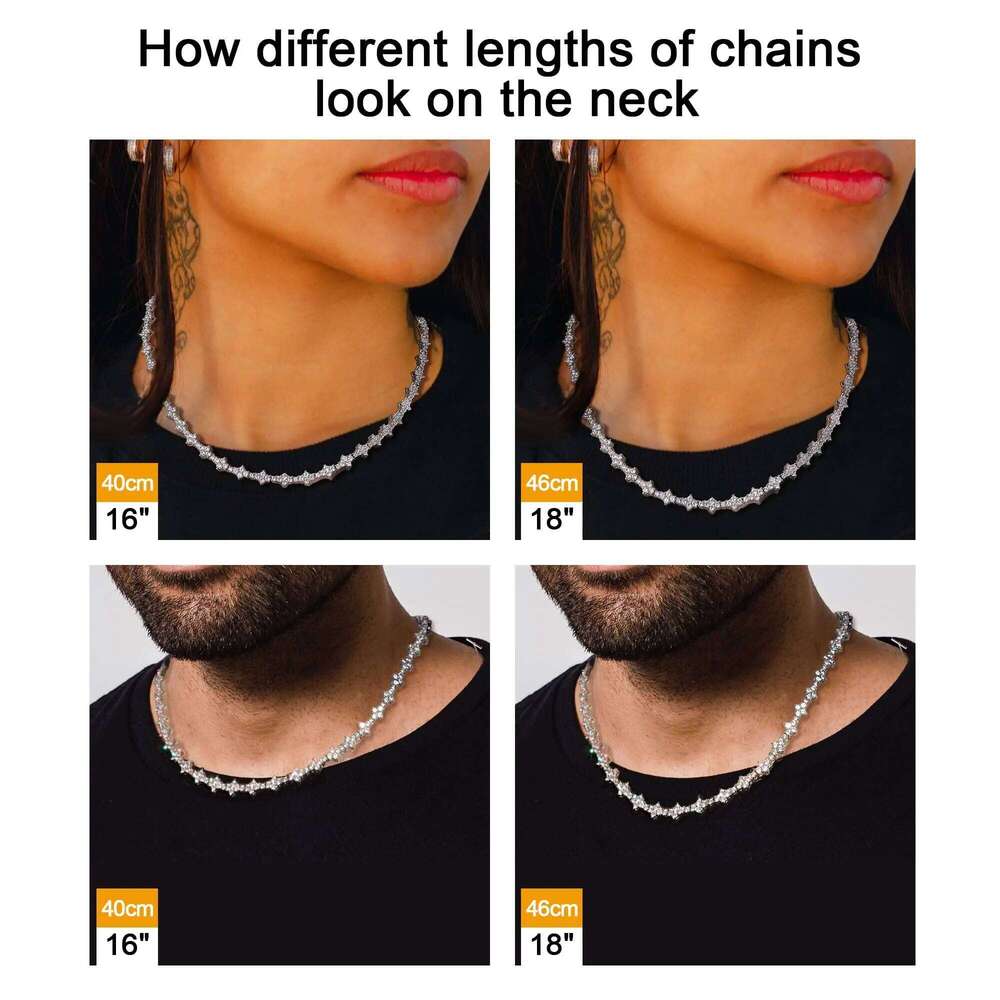 Iced Out 5A Cubic Zirconia Classic Tennis Choker Chain 6.5mm Honeycomb Hip Hop Sier Gold Plated Necklace for Men Women Gift