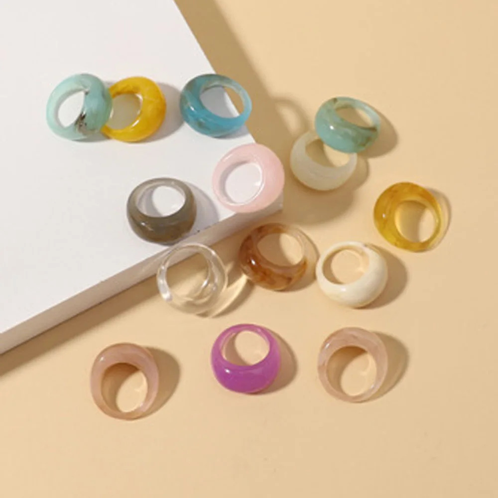 Korean Colorful Acrylic Rings Vintage Round Rings For Women Big Kpop Finger Ring For Girls Punk Resin Ring Fashion Jewelry 251014
