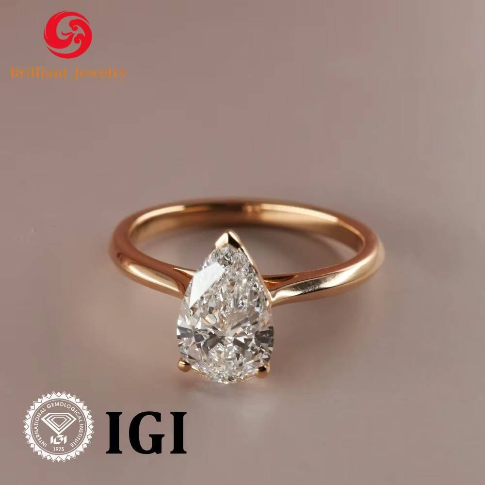 Chic Engagement Diamond Rings 1CT Pear Cut VVS VS IGI Certified Diamonds 925 Silver Lab Grown Diamond Ring