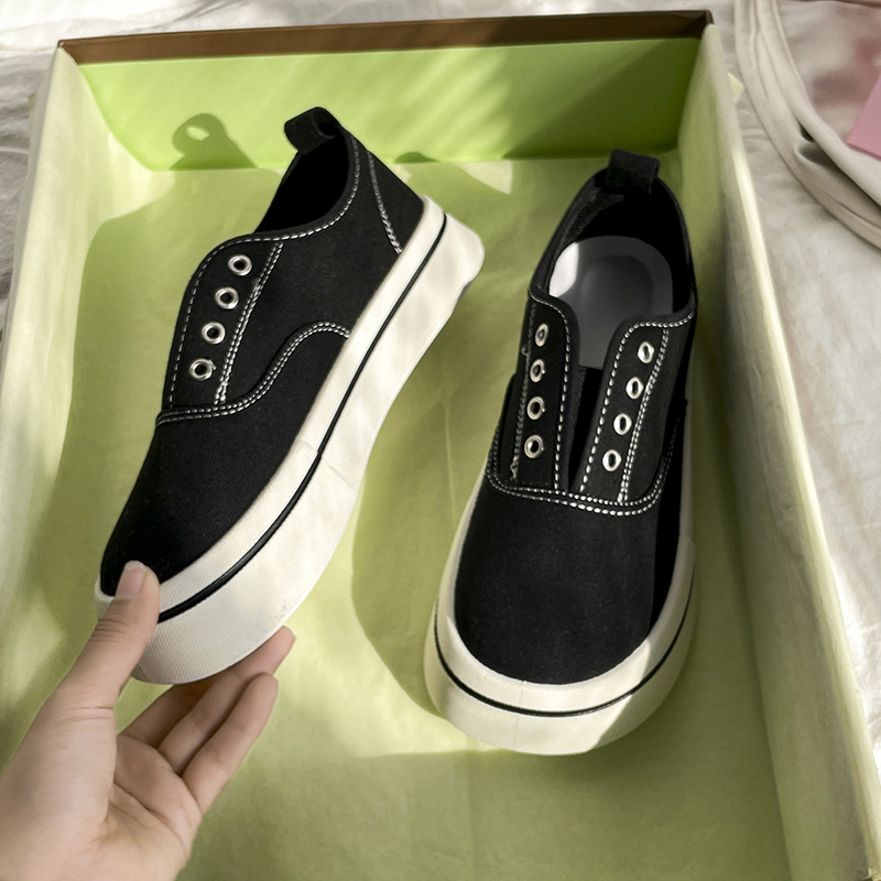 Women's Square Head Toe Low-Profile Canvas Shoes Women's Spring Summer New Style Breathable Thin-Material Flat Heel Board Shoes Student Brea