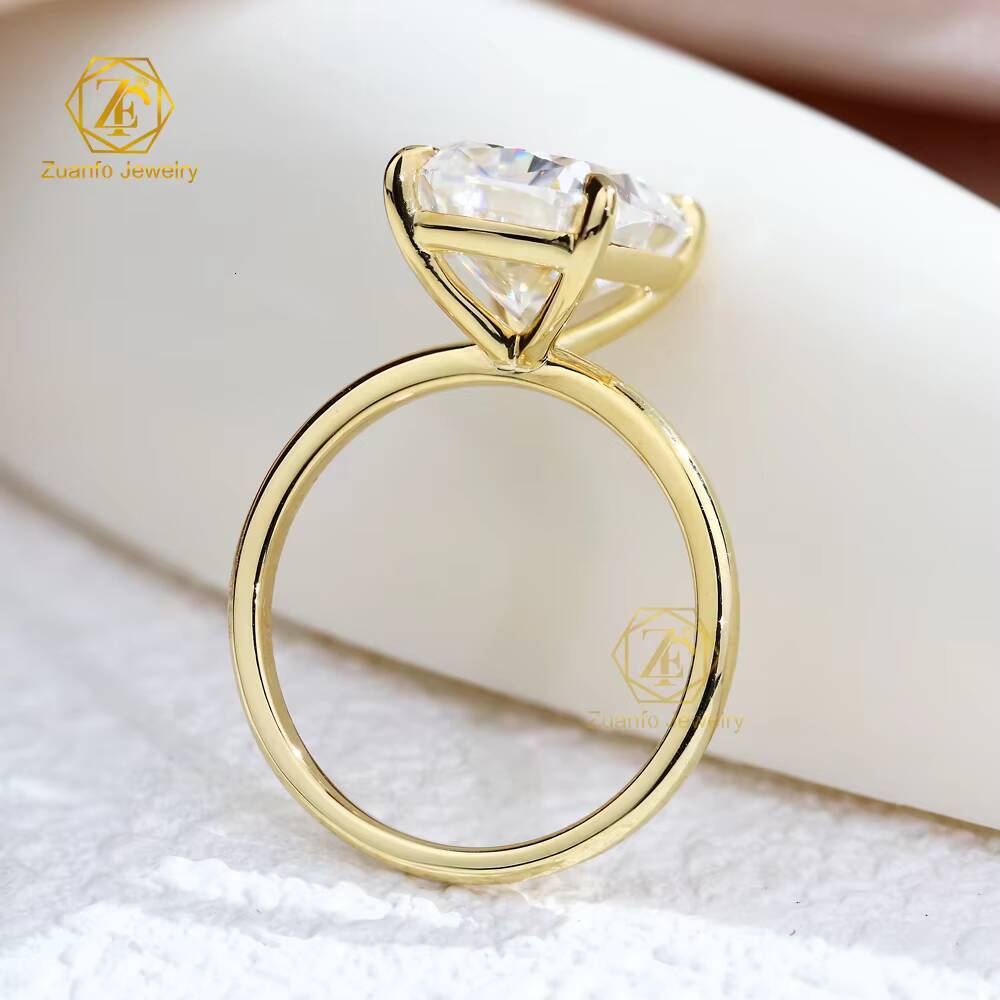 Luxury 5CT VVS Cushion Cut Moissanite Diamond Tester Engagement Wedding Ring with 10K 14K 18K Gold for Women