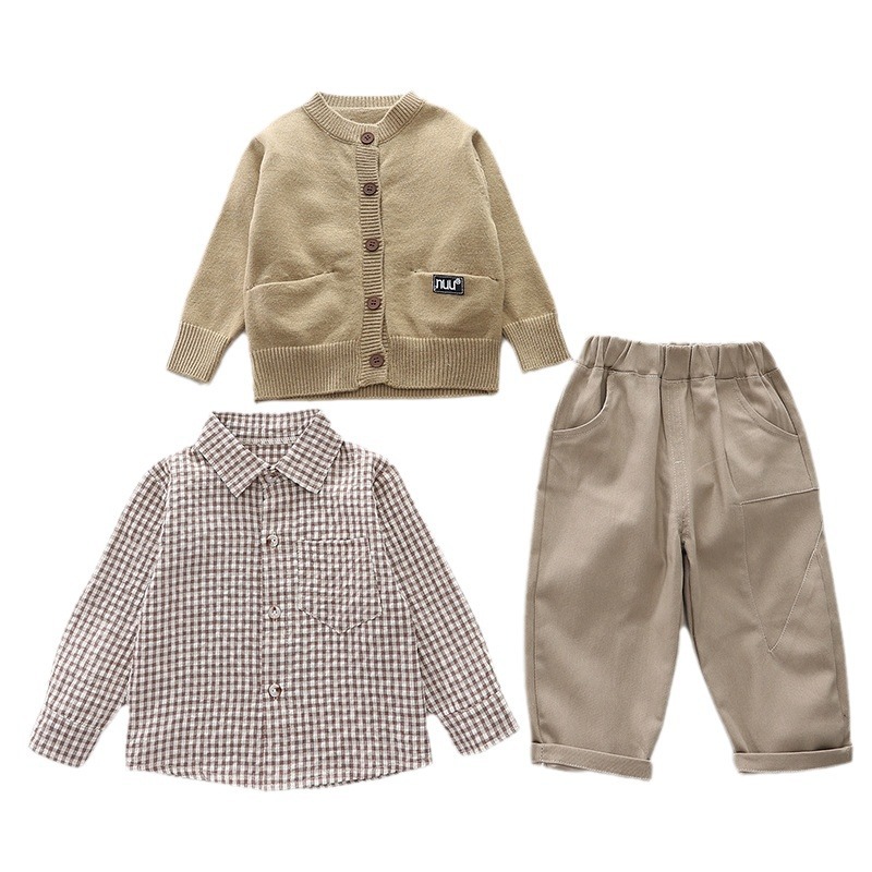 Boys' Spring Set 2025 New Fashionable Children's Standard Long Sleeve Sweater Coat Baby Casual 3-Piece Set Free Shipping Designer
