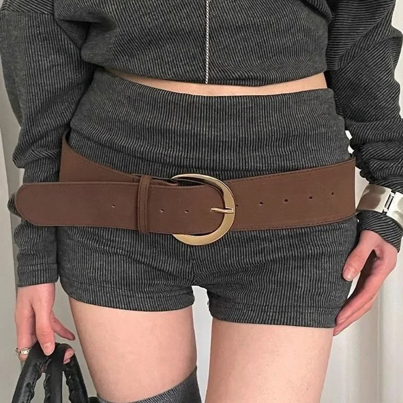 Wide Suede Leather Belt Women Chamois Leather Harajuku Gothic Girls Y2K Leather Belt Pin Buckle Waistband 251016