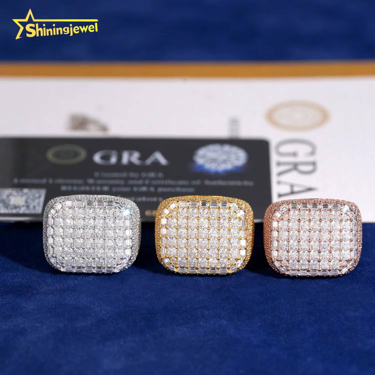 Instock Hip Hop Rings Vvs Moissanite Men Iced Out Rings 925 Silver Square Shape Diamond Engagement Fashion Rings