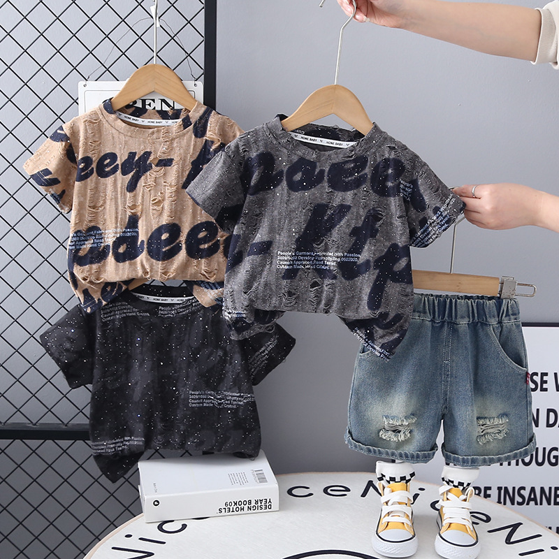 Boys' Summer Set Handsome 2025 New Korean Edition Children's Stylish English Short Sleeve Baby Thin Two Piece Set Trendy