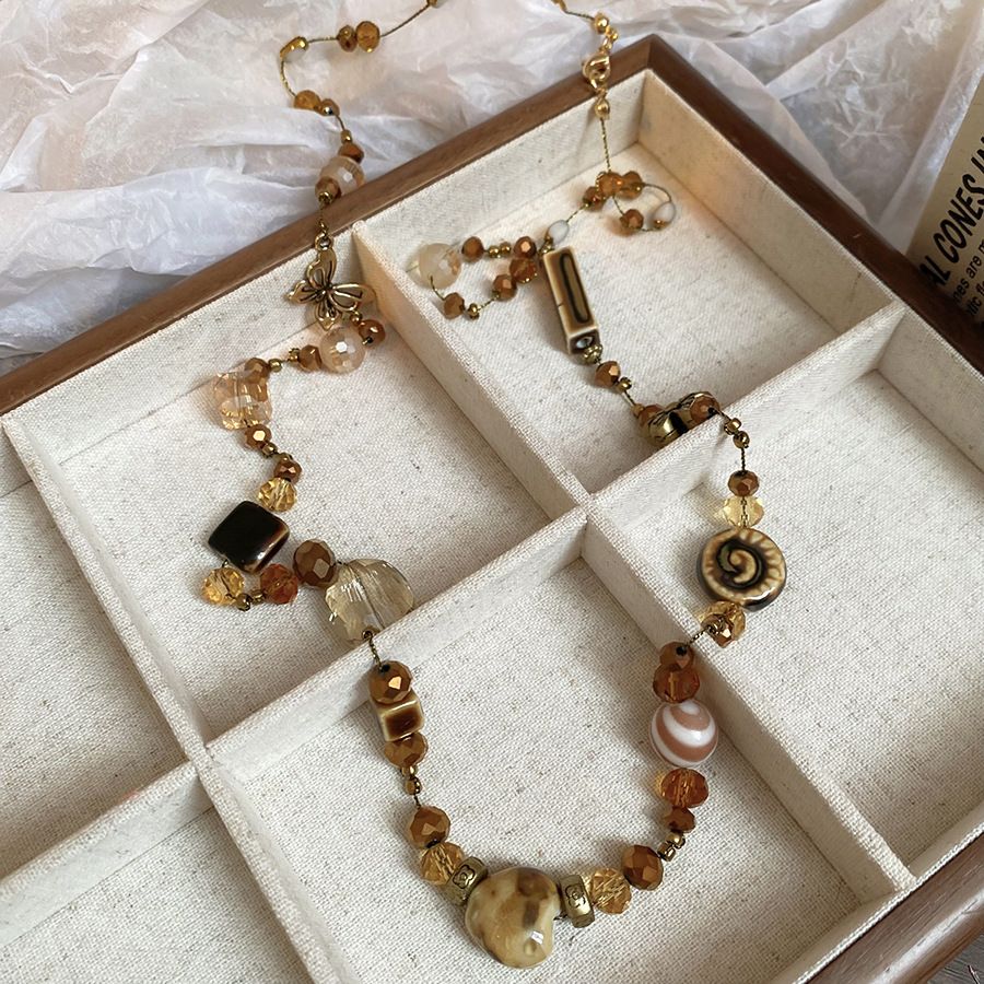 Butterfly Flower Ceramic Heart Artificial Crystal Necklace High-End Autumn Winter Sweater Chain Women's Niche Jewelry